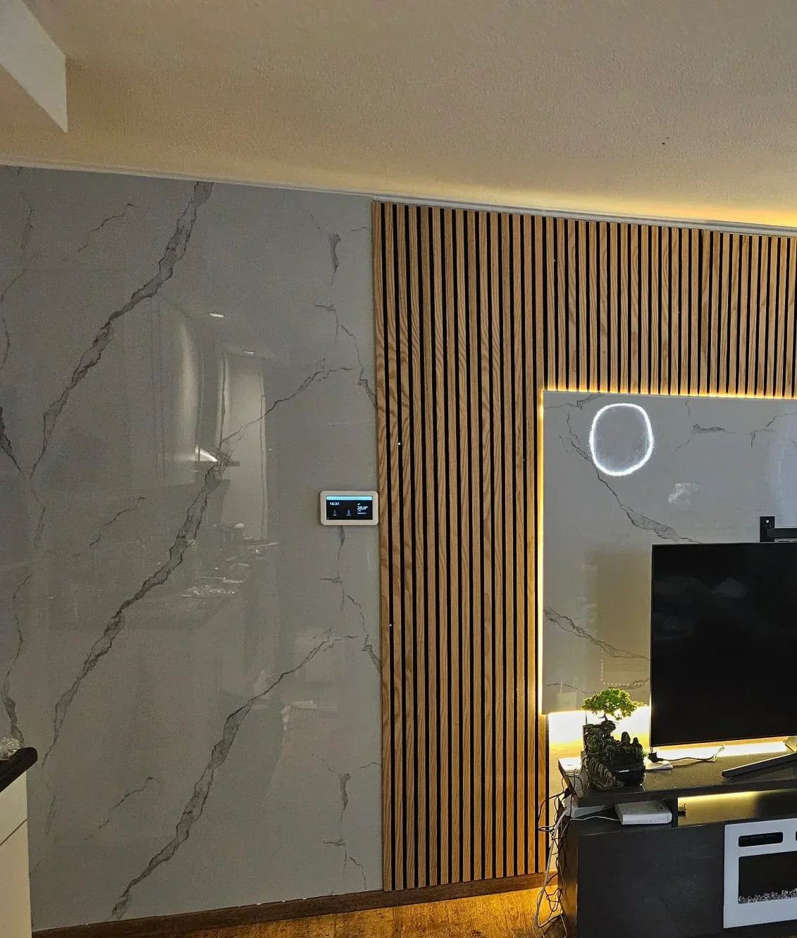 Panneaux muraux en marbre PVC - Blanc brillant Carrara - 260x122cm